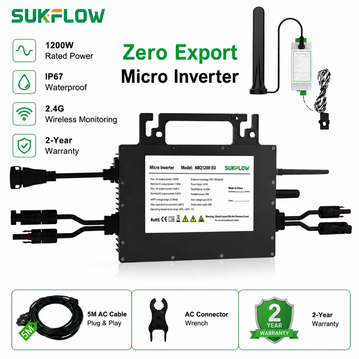 Grid Tie Micro Inverter - SUKFLOW Zero Expert 1200W Netzgekoppelter Mikrowechselrichter
